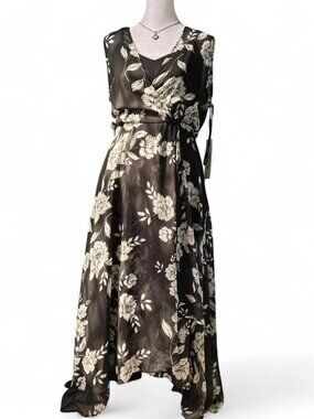 NWT Calvin Klein Black Floral A Line High Low Dress  sz 8